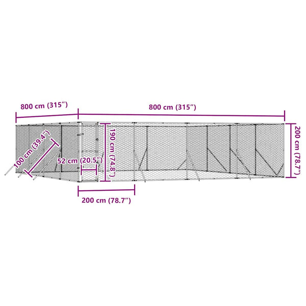 Hundezwinger Außenbereich 8x8x2m Verzinkt