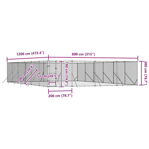Hundezwinger Außenbereich 8x12x2 m Verzinkt