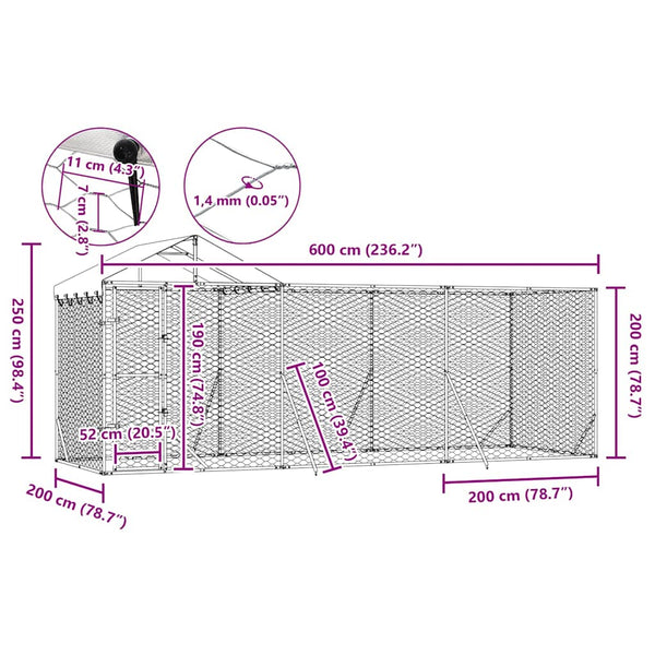 Hundezwinger mit Dach 6x2x2,5m Verzinkt