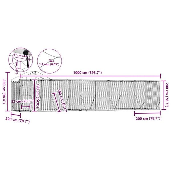 Outdoor Hundezwinger mit Dach 10x2x2,5m
