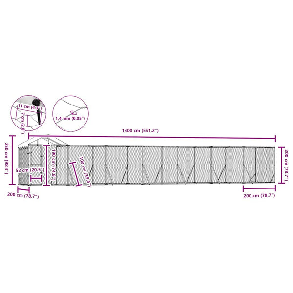 Verzinkter Outdoor-Hundezwinger mit Dach 14x2x2,5m