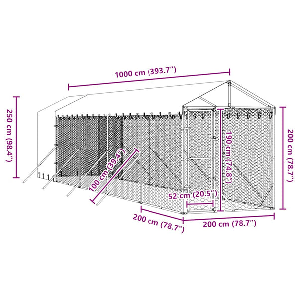 Verzinkter Outdoor-Hundezwinger mit Dach 2x10x2,5m