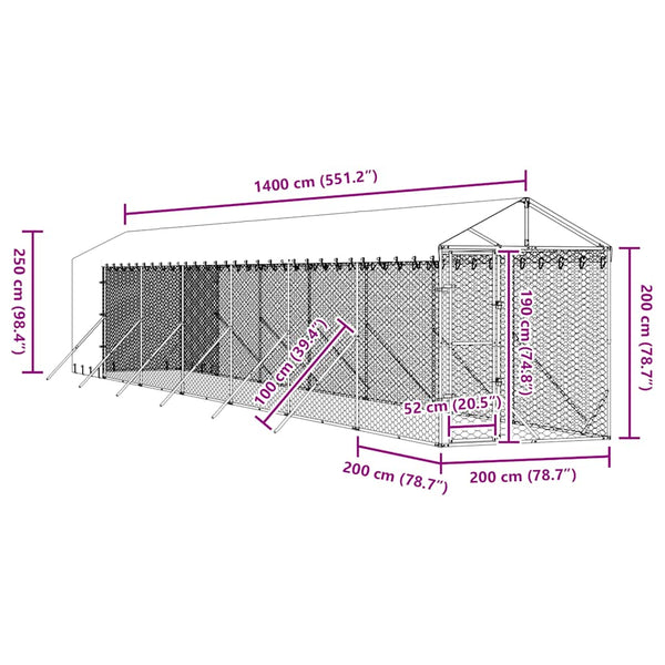 Verzinkter Outdoor-Hundezwinger mit Dach 2x14x2,5m