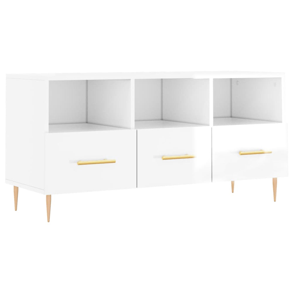 vidaXL Meuble TV blanc brillant 102x36x50 cm Aggloméré