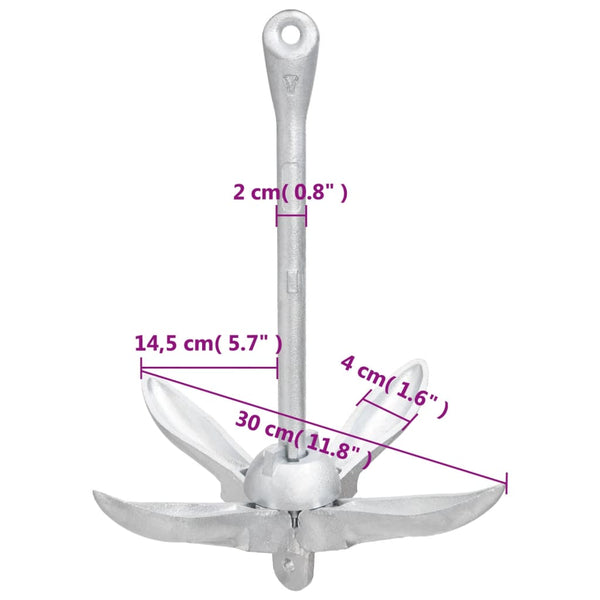vidaXL Folding Anchor Silver 2.5 kg Malleable Cast Iron