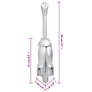 vidaXL Ancre pliable avec corde argentée 2,5 kg fonte malléable