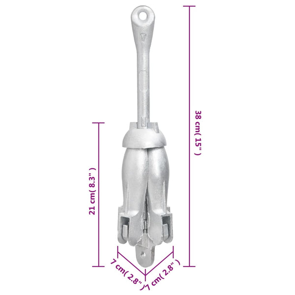 vidaXL Ancre pliable avec corde argentée 2,5 kg fonte malléable