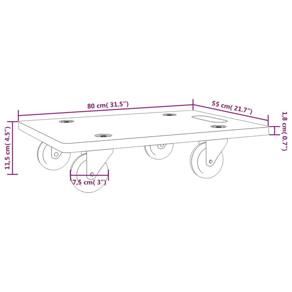 Transportroller 2 Stk. Rechteckig 80x55x11,5 cm 250 kg