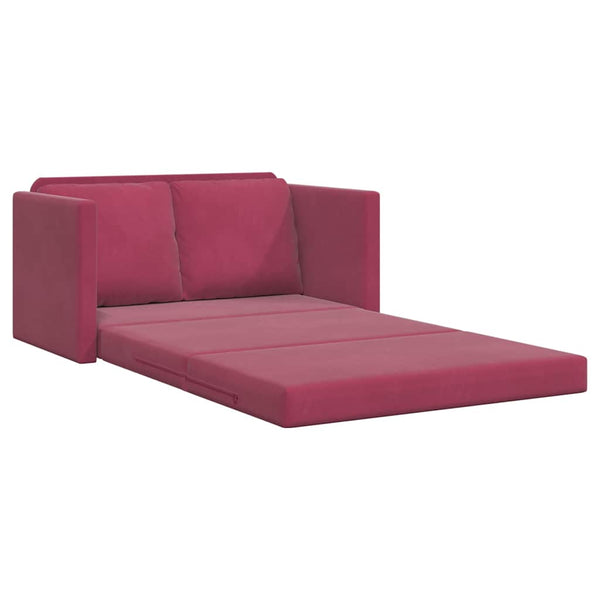 Weinrotes Samt Bodensofa mit Schlaffunktion