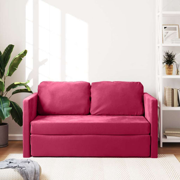 Weinrotes Samt Bodensofa mit Schlaffunktion