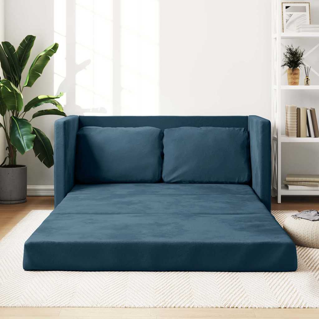 Blaues Samt Bodensofa mit Schlaffunktion