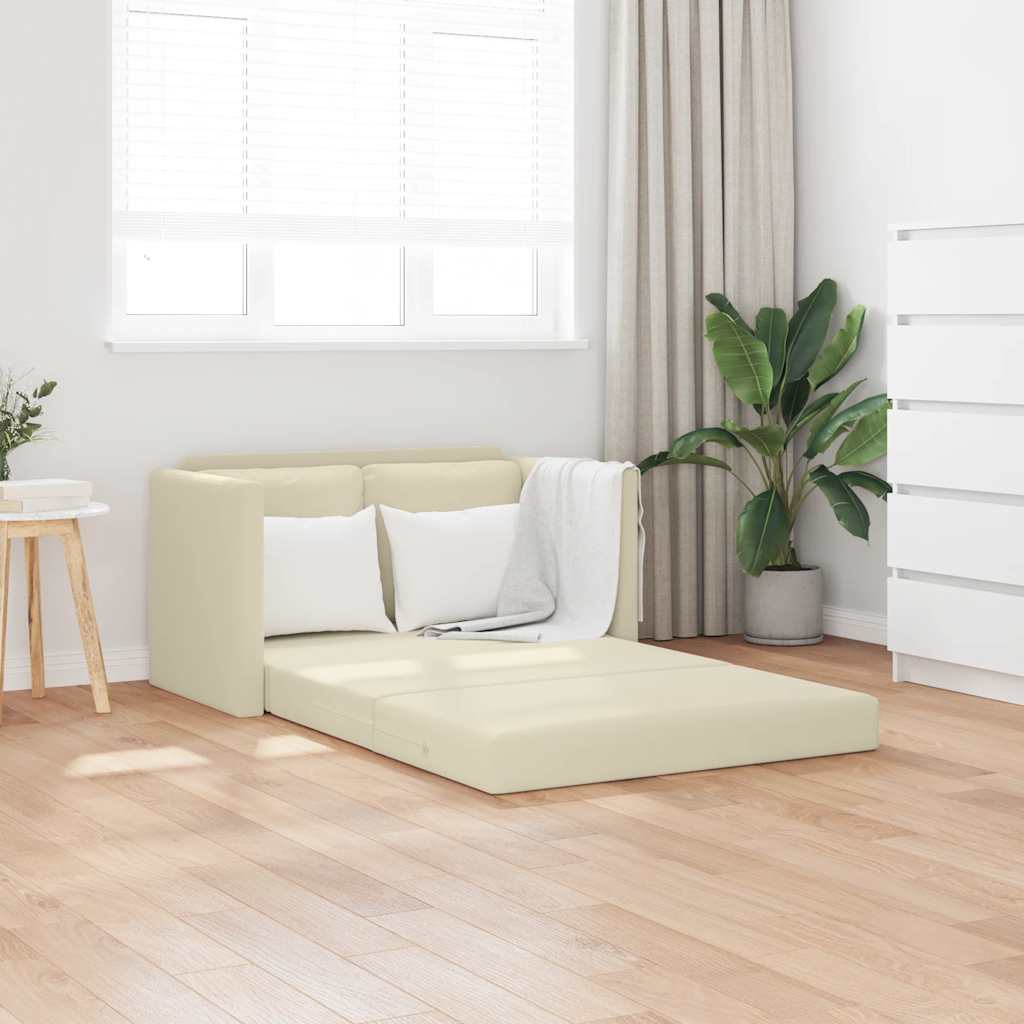 Bodensofa mit Schlaffunktion Creme Kunstleder