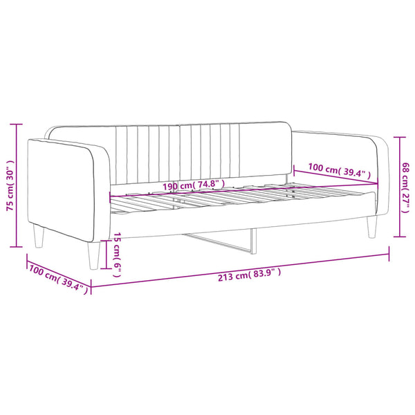Tagesbett Hellgrau Samt 100x190 cm