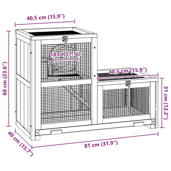 Hamsterkäfig 81x40x60 cm Massivholz Tanne