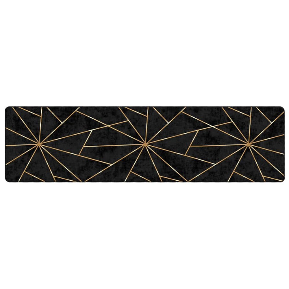 Teppich Waschbar Schwarz und Golden 80x300 cm