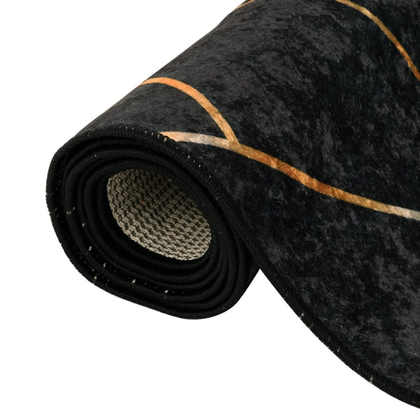 Teppich Waschbar Schwarz und Golden 80x300 cm