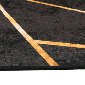 Teppich Waschbar Schwarz und Golden 80x300 cm