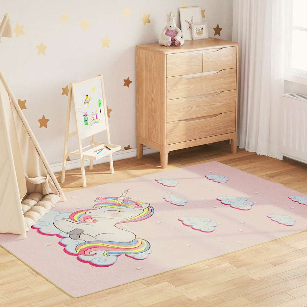 Kinderteppich Rosa 160x230 cm Einhorn Waschbar