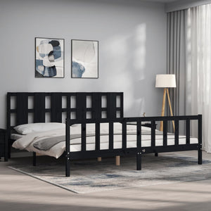 Massivholzbett Schwarz 180x200 cm mit Kopfteil