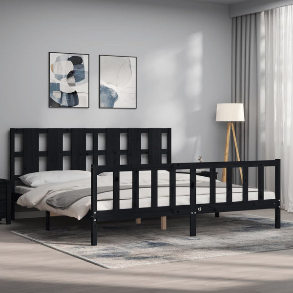 Massivholzbett Schwarz 180x200 cm mit Kopfteil
