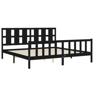 Massivholzbett Schwarz 180x200 cm mit Kopfteil
