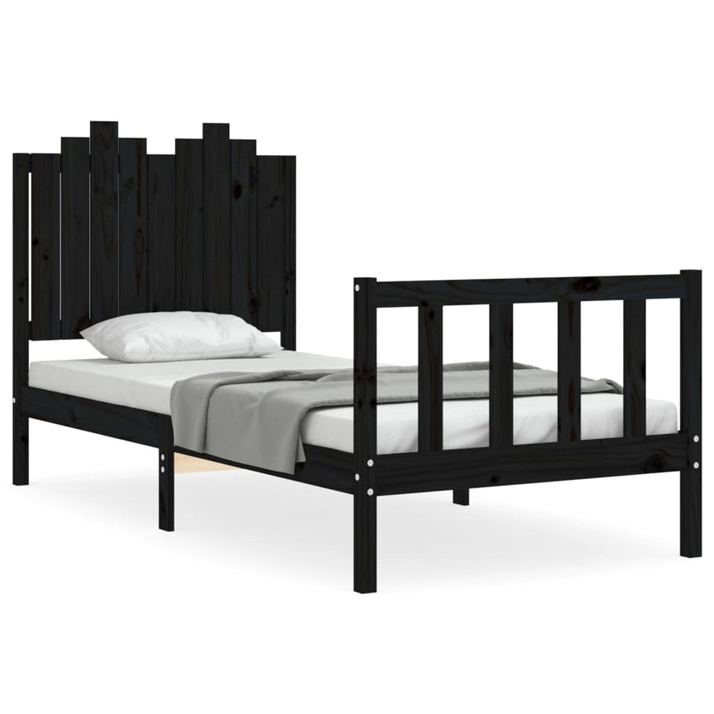 vidaXL Lit en bois massif avec tête de lit noir 90x190 cm