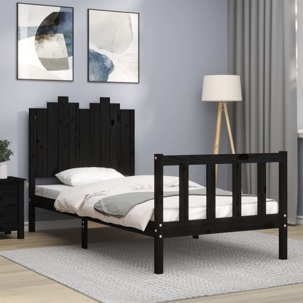 vidaXL Lit en bois massif avec tête de lit noir 90x190 cm