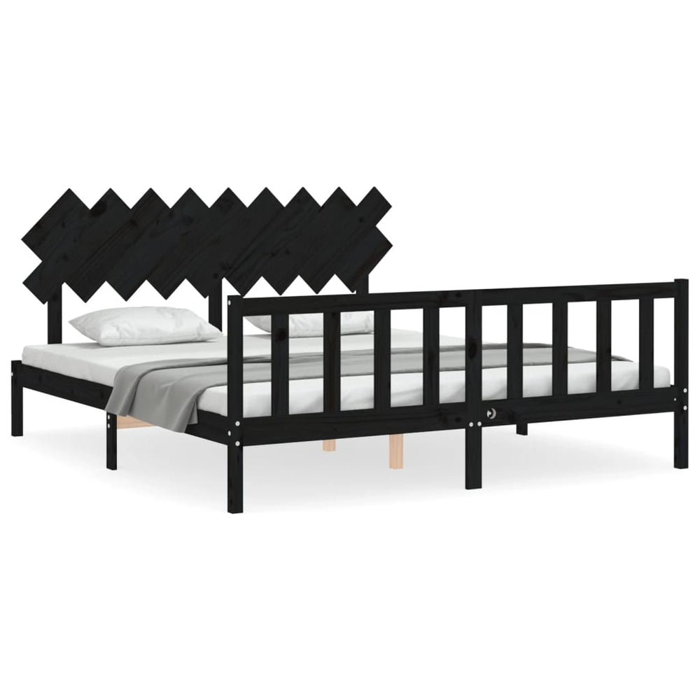 vidaXL Solid Wood Bed with Headboard Black
