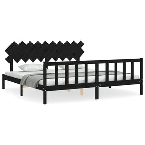 Massivholzbett Schwarz 200x200 cm mit Kopfteil