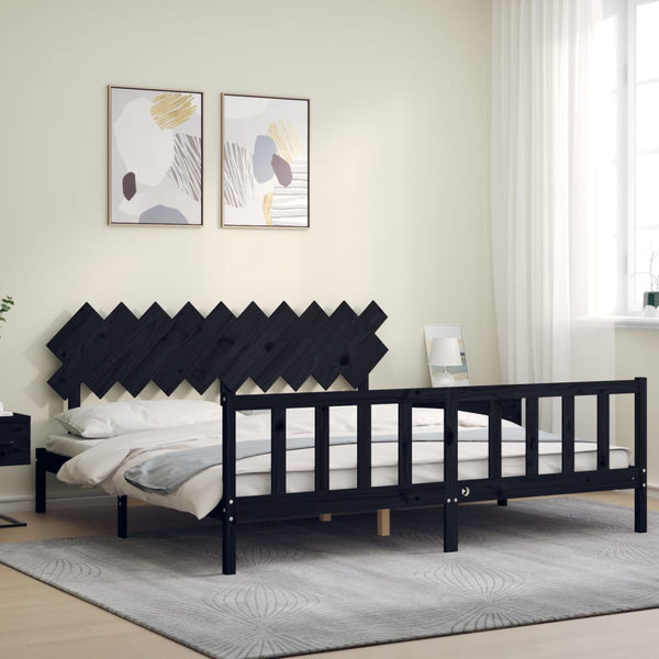 Massivholzbett Schwarz 200x200 cm mit Kopfteil