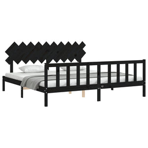 Massivholzbett Schwarz 200x200 cm mit Kopfteil