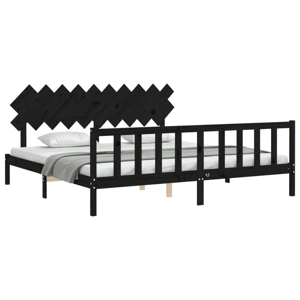 Massivholzbett Schwarz 200x200 cm mit Kopfteil