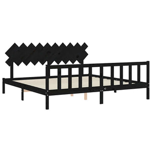 Massivholzbett Schwarz 200x200 cm mit Kopfteil