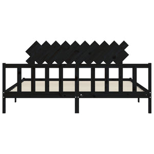Massivholzbett Schwarz 200x200 cm mit Kopfteil