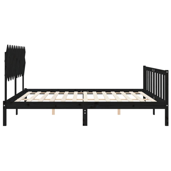 Massivholzbett Schwarz 200x200 cm mit Kopfteil