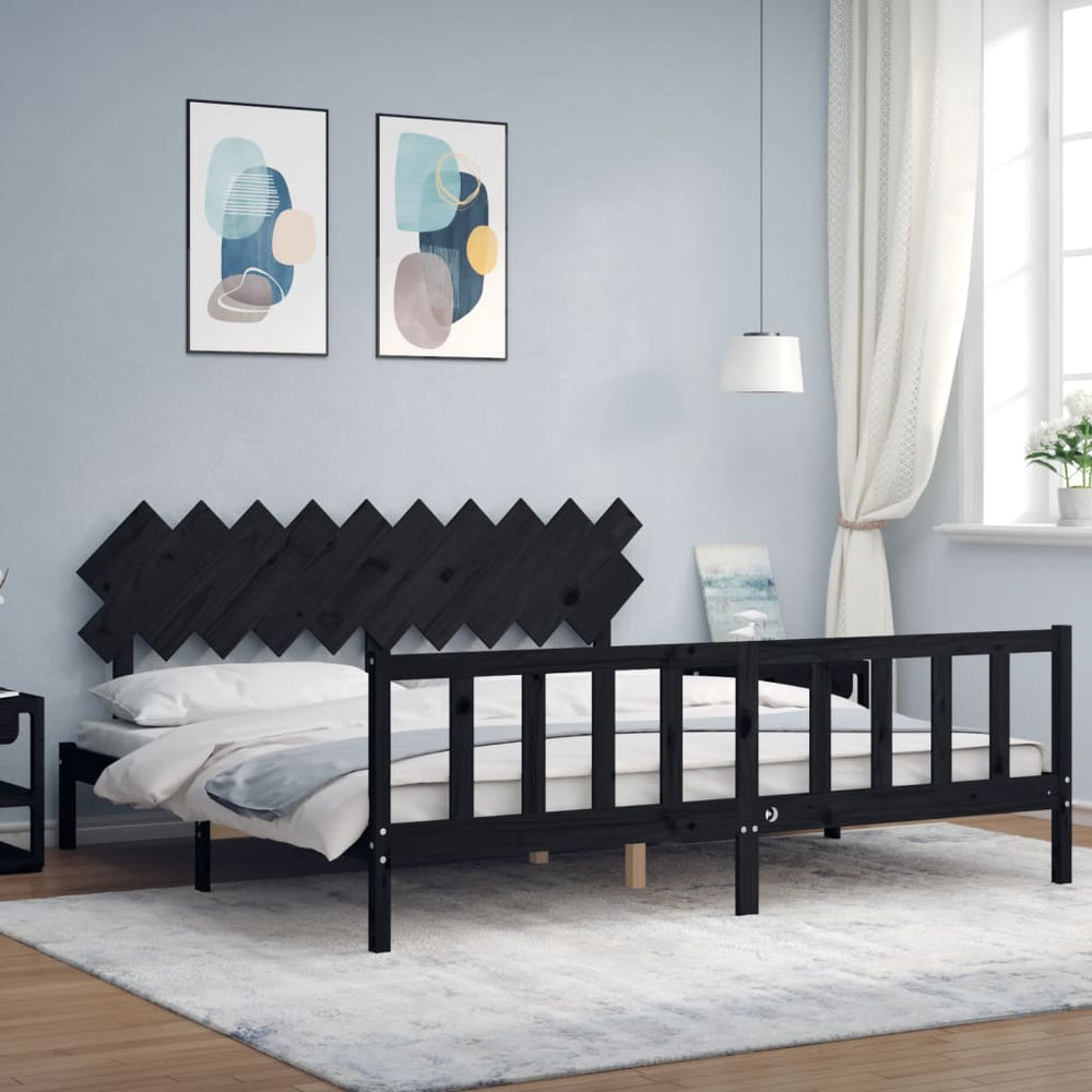vidaXL Lit en bois massif avec tête de lit Noir 200x200 cm