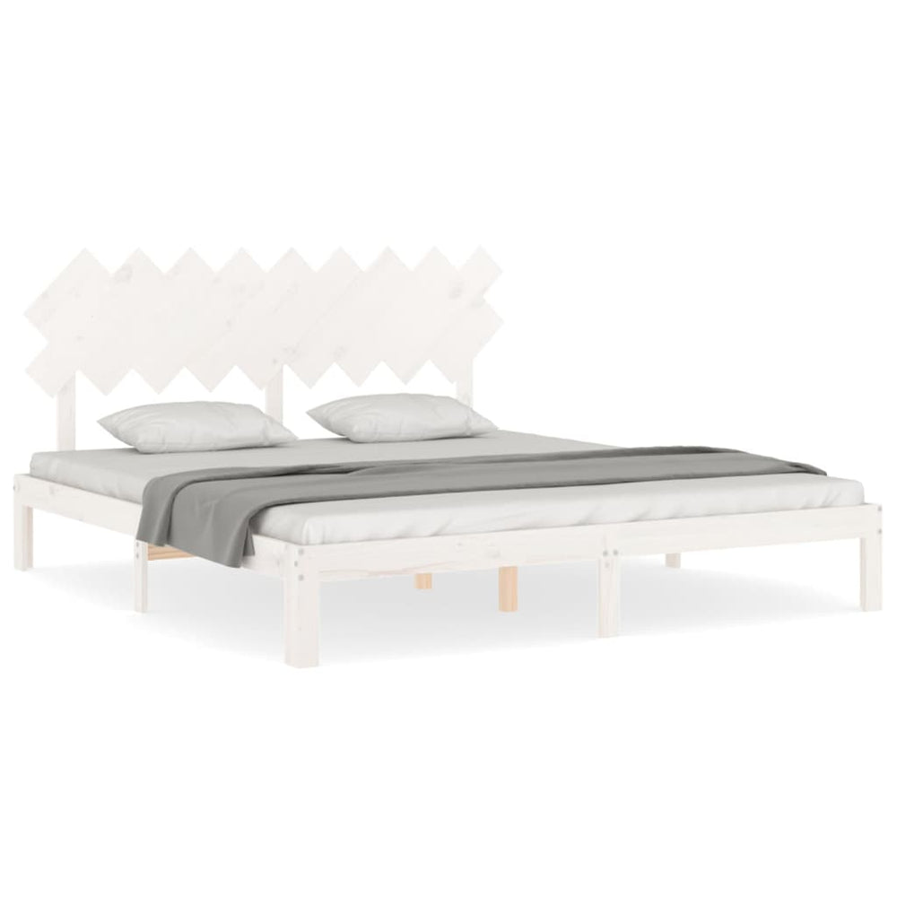 vidaXL Lit en bois massif avec tête de lit Blanc