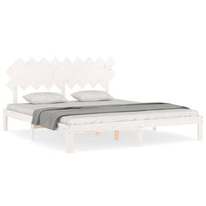 vidaXL Solid Wood Bed with Headboard White