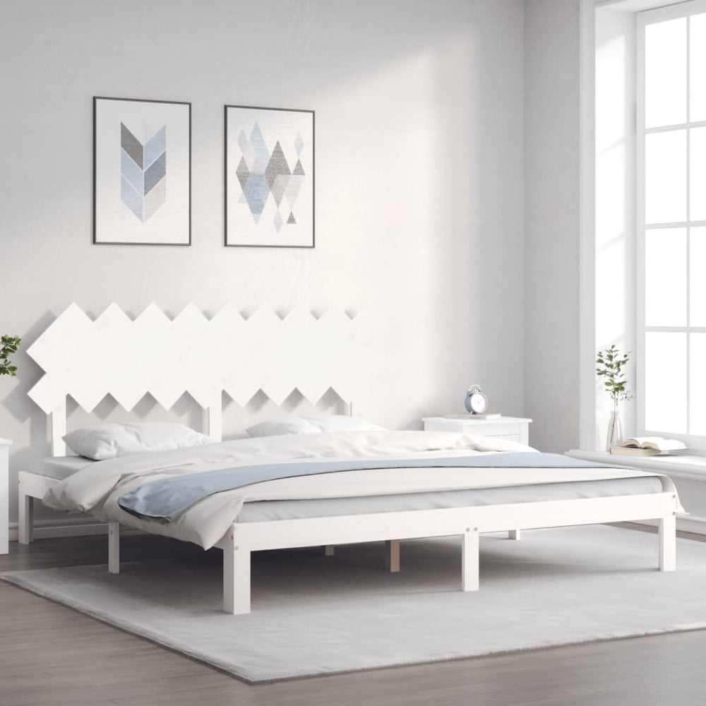 vidaXL Lit en bois massif avec tête de lit Blanc