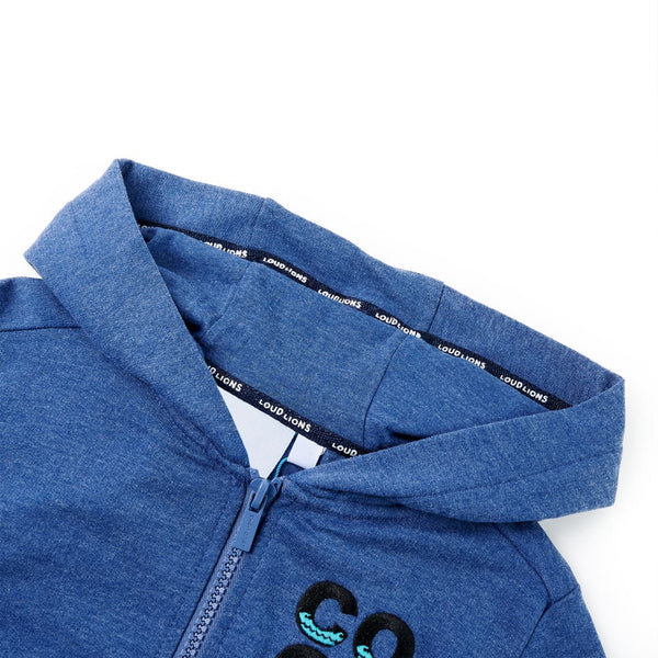 Kinder-Kapuzenpullover mit Reißverschluss Dunkelblau Melange 104
