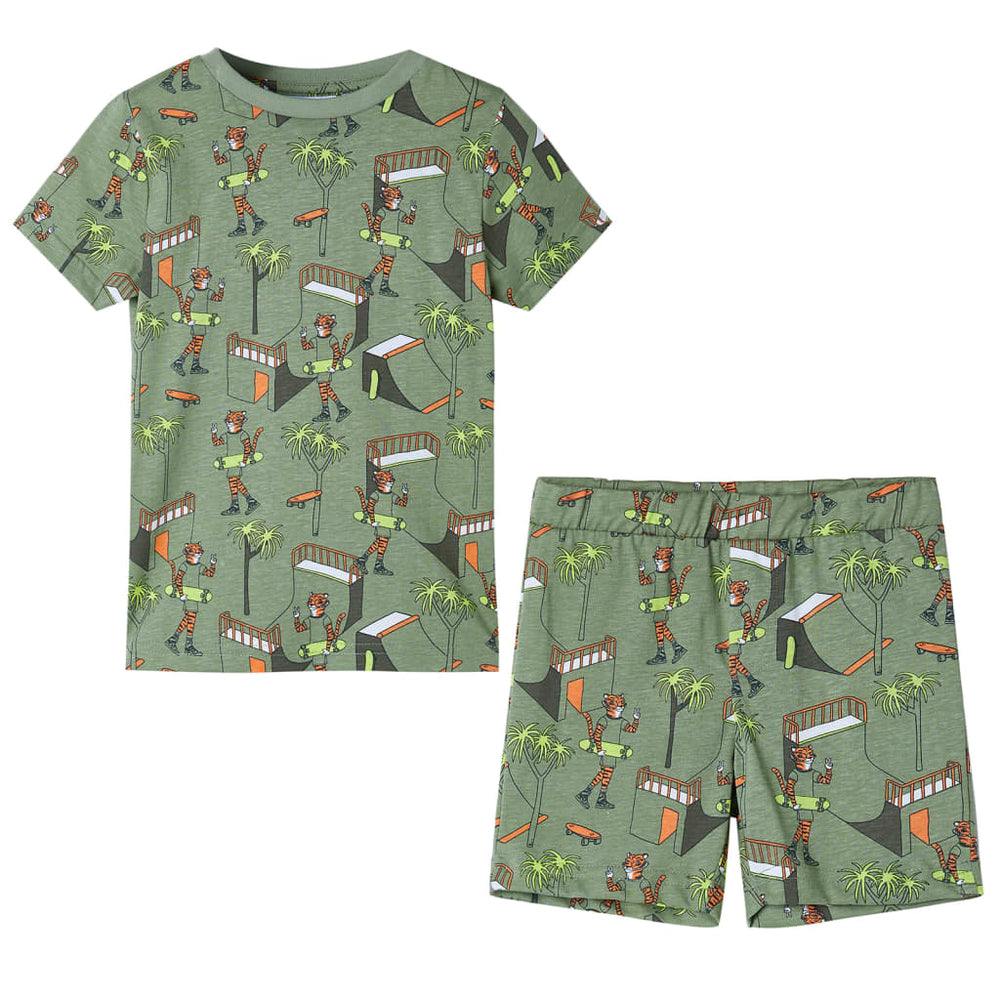 Kinderpyjama mit Kurzen Ärmeln Hellkhaki 128