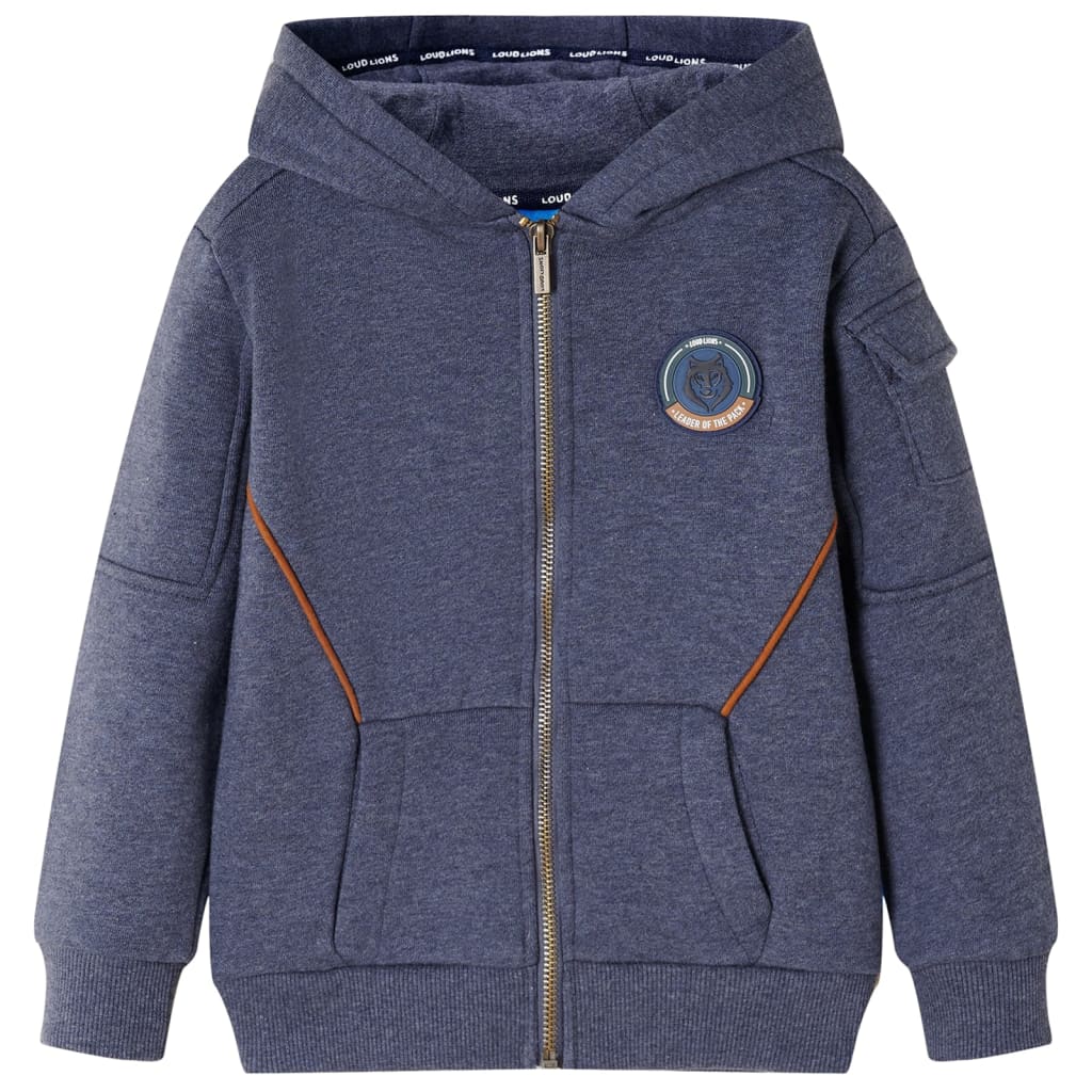 Kinder-Kapuzenpullover mit Reißverschluss Dunkelblau Melange 92