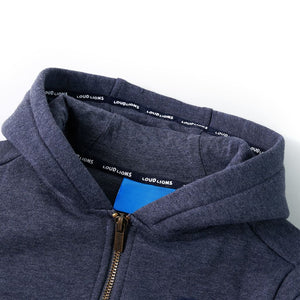 Kinder-Kapuzenpullover mit Reißverschluss Dunkelblau Melange 104