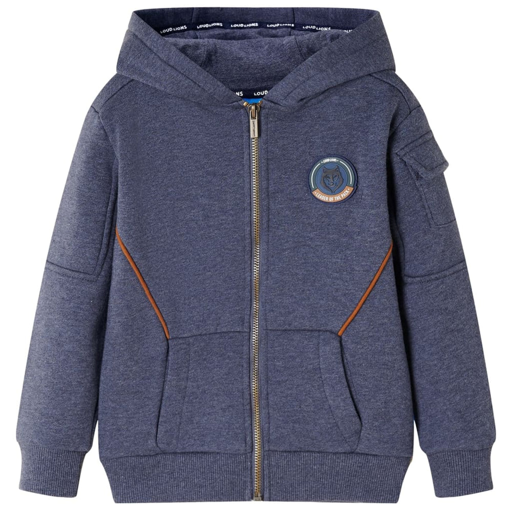 Sweat à capuche zippé enfant bleu marine chiné 116