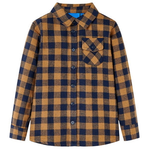 Kinderhemd Karomuster Cognac und Blau 92