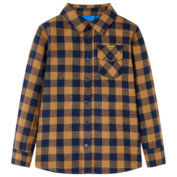 Kinderhemd Karomuster Cognac und Blau 92