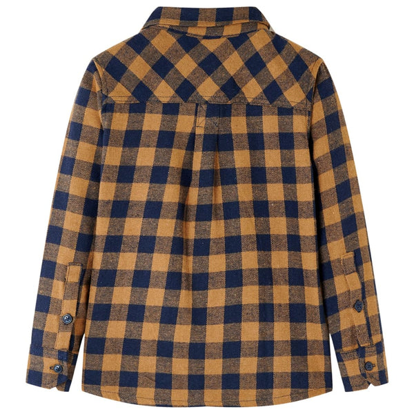 Kinderhemd Karomuster Cognac und Blau 92