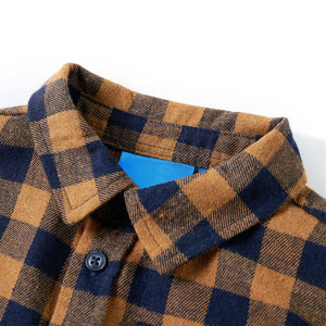 Kinderhemd Karomuster Cognac und Blau 92