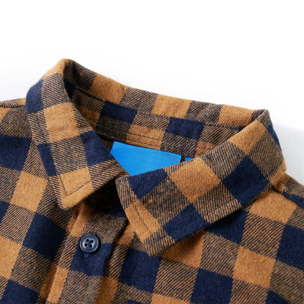 Kinderhemd Karomuster Cognac und Blau 92