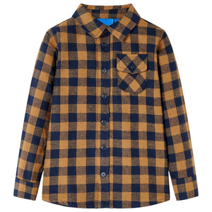 Kinderhemd Karomuster Cognac und Blau 116